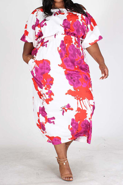 Floral Print off Shoulder Midi Dress "In Full Bloom" Plus Size