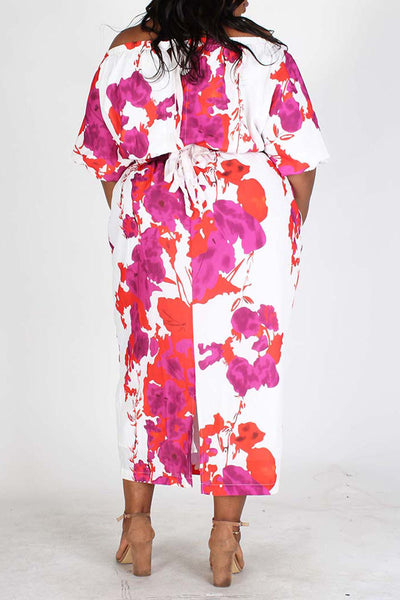 Floral Print off Shoulder Midi Dress "In Full Bloom" Plus Size