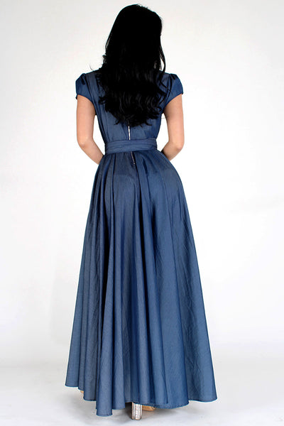 Denim"a-line" Maxi Dress with Waist Pockets