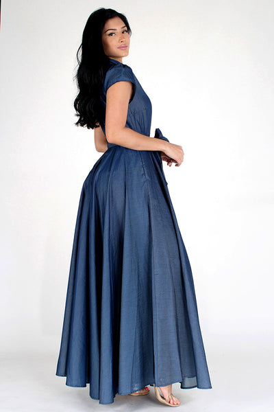 Denim"a-line" Maxi Dress with Waist Pockets