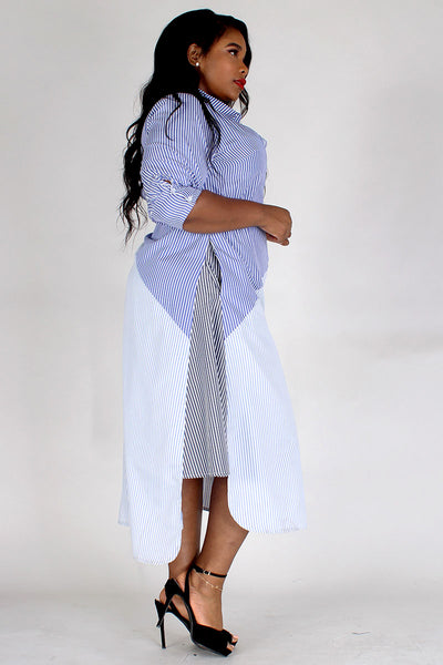 Striped Color-Block Midi Dress