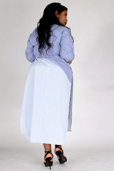 Striped Color-Block Midi Dress