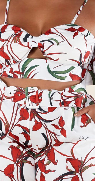 White and Red Floral Pant Set - Plus size.