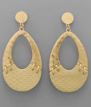 Leather Link Teardrop Earrings (Beige)