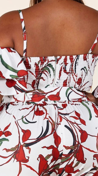 White and Red Floral Pant Set - Plus size.