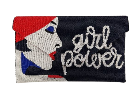 Womens Catch Phrases Beaded Clutch with Cross Body Chain