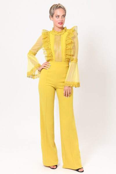 Crochet Ruffle and Bell Sleeve Jumpsuit