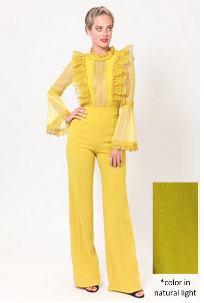 Crochet Ruffle and Bell Sleeve Jumpsuit