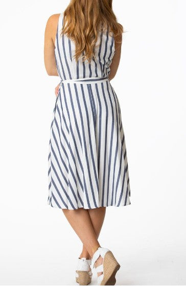 Navy Striped Wrap Dress