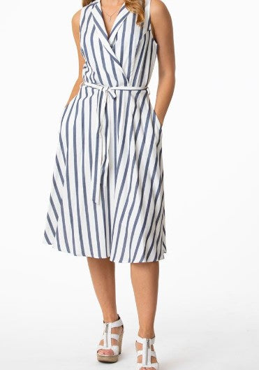 Navy Striped Wrap Dress
