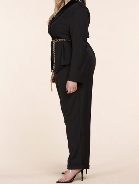 Black Blazer Jumpsuit with keyhole back cutout (Plus Size).