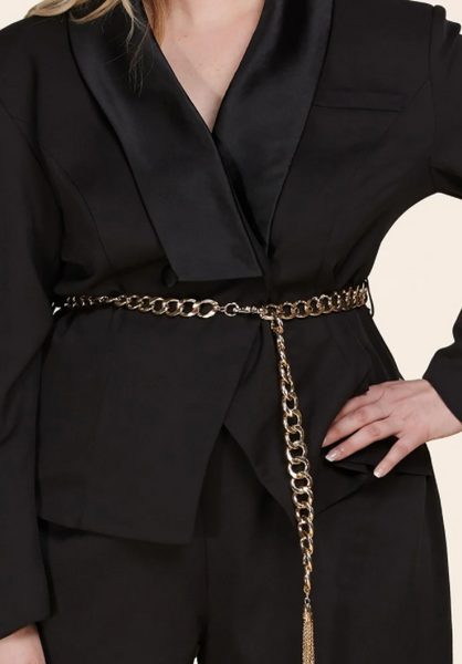 Black Blazer Jumpsuit with keyhole back cutout (Plus Size).