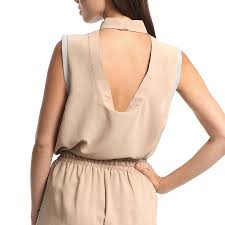 Gracia Sleeveless Open-Back Shirt with Glitter Side Trim  (Taupe)